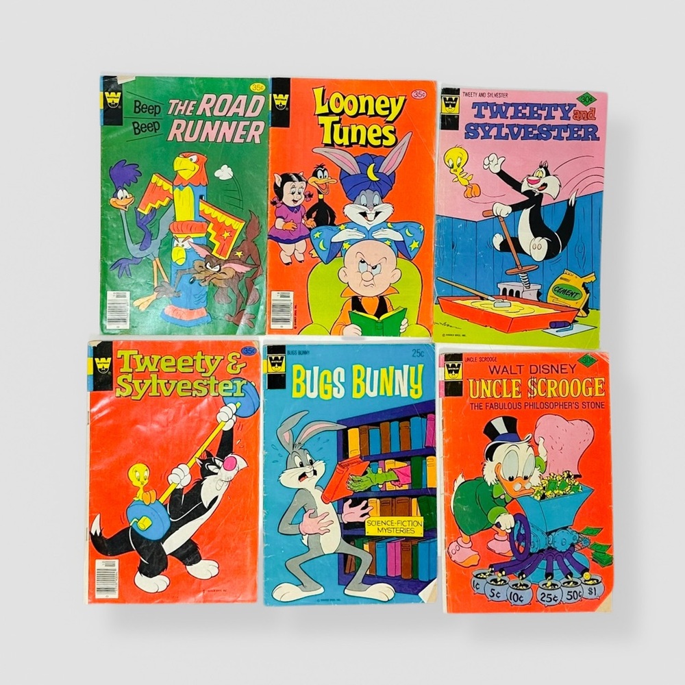 VTG Looney Tunes Comic Book Lot of 6 Bugs Bunny, Tweety, Disney, Road Runner